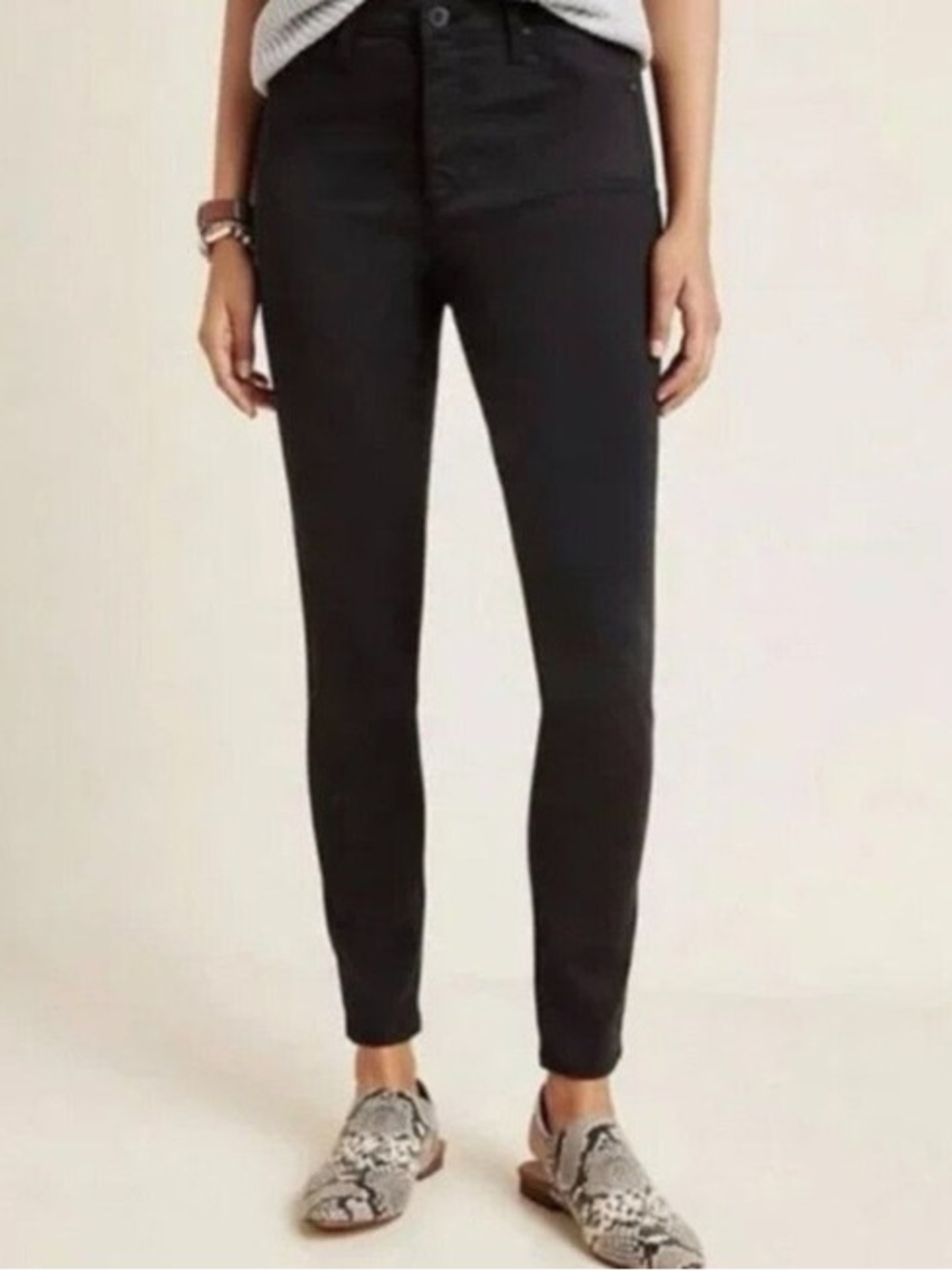 AG Anthropologie "The Abbey Ankle" Mid-Rise Sup Skinny Jeans Charcoal Black (28)
